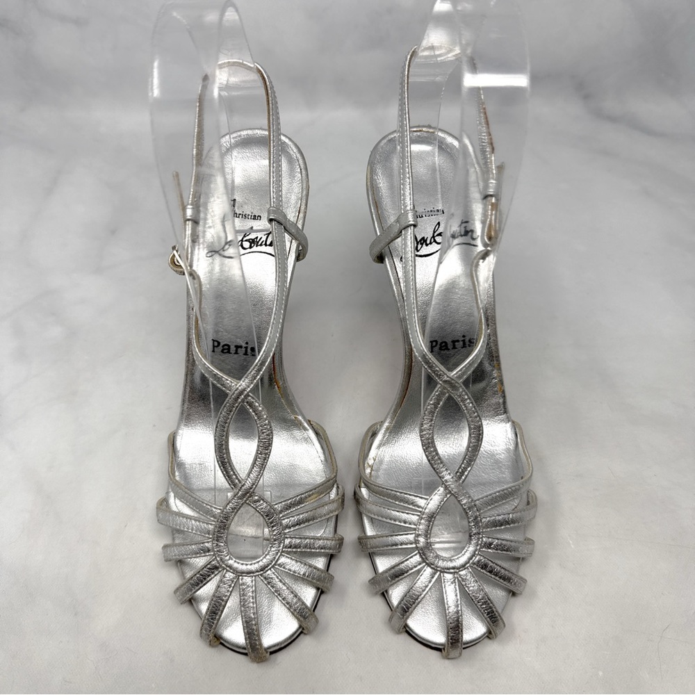 Christian Louboutin Vintage Y2K Metallic Strappy Leather Mary Jane Sandal Heels